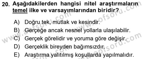 Sosyal Bilimlerde Araştırma Yöntemleri Dersi Ara Sınavı Deneme Sınav Soruları 20. Soru