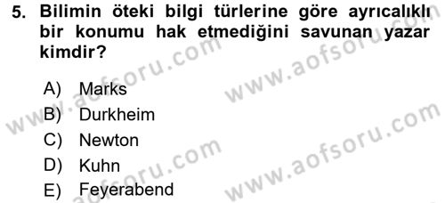 Sosyal Bilimlerde Araştırma Yöntemleri Dersi 2017 - 2018 Yılı (Vize) Ara Sınavı 5. Soru