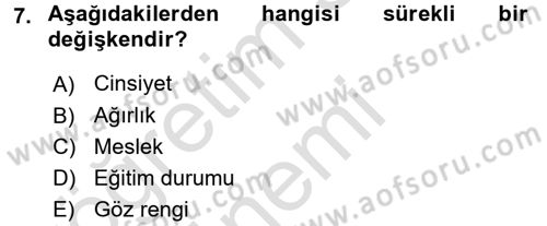Sosyal Bilimlerde Araştırma Yöntemleri Dersi Ara Sınavı Deneme Sınav Soruları 7. Soru