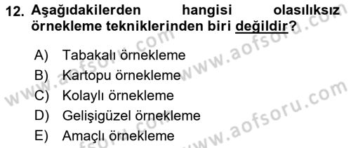 Sosyal Bilimlerde Araştırma Yöntemleri Dersi 2018 - 2019 Yılı 3 Ders Sınav Soruları 12. Soru