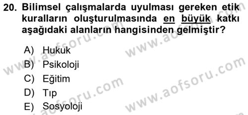 Sosyal Bilimlerde Araştırma Yöntemleri Dersi 2018 - 2019 Yılı 3 Ders Sınav Soruları 20. Soru