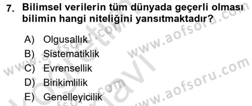 Sosyal Bilimlerde Araştırma Yöntemleri Dersi 2018 - 2019 Yılı 3 Ders Sınav Soruları 7. Soru