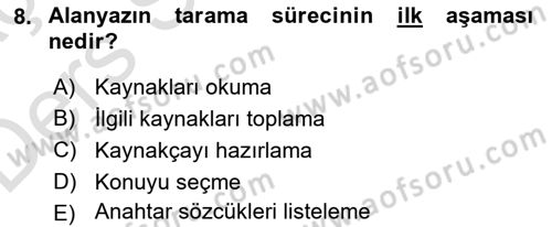 Sosyal Bilimlerde Araştırma Yöntemleri Dersi 2018 - 2019 Yılı 3 Ders Sınav Soruları 8. Soru