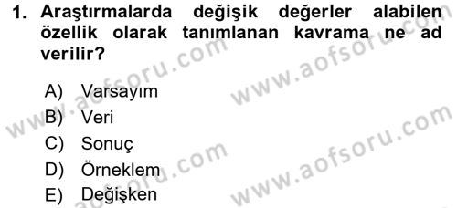 Sosyal Bilimlerde Araştırma Yöntemleri Dersi Ara Sınavı Deneme Sınav Soruları 1. Soru