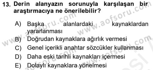 Sosyal Bilimlerde Araştırma Yöntemleri Dersi Ara Sınavı Deneme Sınav Soruları 13. Soru