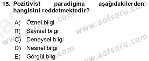 Sosyal Bilimlerde Araştırma Yöntemleri Dersi Ara Sınavı Deneme Sınav Soruları 15. Soru