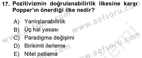 Sosyal Bilimlerde Araştırma Yöntemleri Dersi Ara Sınavı Deneme Sınav Soruları 17. Soru