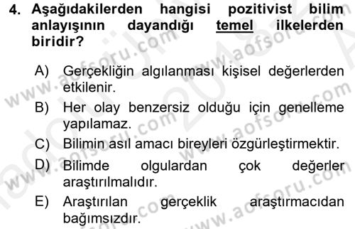 Sosyal Bilimlerde Araştırma Yöntemleri Dersi Ara Sınavı Deneme Sınav Soruları 4. Soru