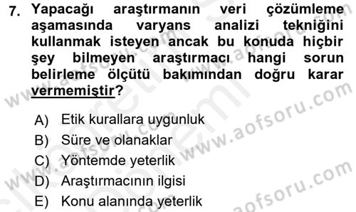 Sosyal Bilimlerde Araştırma Yöntemleri Dersi Ara Sınavı Deneme Sınav Soruları 7. Soru