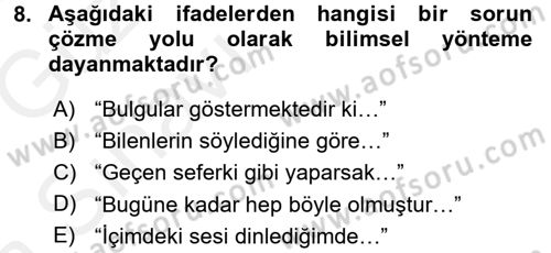 Sosyal Bilimlerde Araştırma Yöntemleri Dersi Ara Sınavı Deneme Sınav Soruları 8. Soru
