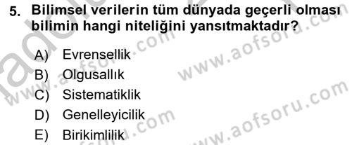 Sosyal Bilimlerde Araştırma Yöntemleri Dersi 2018 - 2019 Yılı Yaz Okulu Sınav Soruları 5. Soru