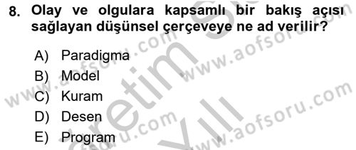 Sosyal Bilimlerde Araştırma Yöntemleri Dersi 2018 - 2019 Yılı Yaz Okulu Sınav Soruları 8. Soru