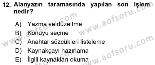 Sosyal Bilimlerde Araştırma Yöntemleri Dersi Ara Sınavı Deneme Sınav Soruları 12. Soru