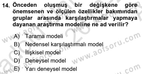 Sosyal Bilimlerde Araştırma Yöntemleri Dersi Ara Sınavı Deneme Sınav Soruları 14. Soru