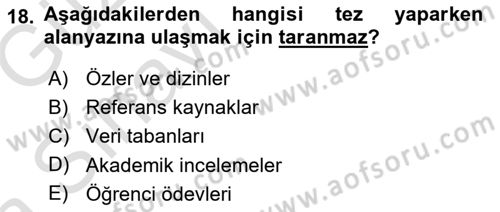 Sosyal Bilimlerde Araştırma Yöntemleri Dersi Ara Sınavı Deneme Sınav Soruları 18. Soru