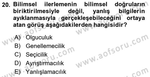 Sosyal Bilimlerde Araştırma Yöntemleri Dersi Ara Sınavı Deneme Sınav Soruları 20. Soru