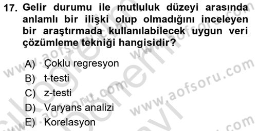 Sosyal Bilimlerde Araştırma Yöntemleri Dersi 2019 - 2020 Yılı (Final) Dönem Sonu Sınav Soruları 17. Soru