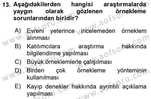 Sosyal Bilimlerde Araştırma Yöntemleri Dersi 2020 - 2021 Yılı Yaz Okulu Sınav Soruları 13. Soru