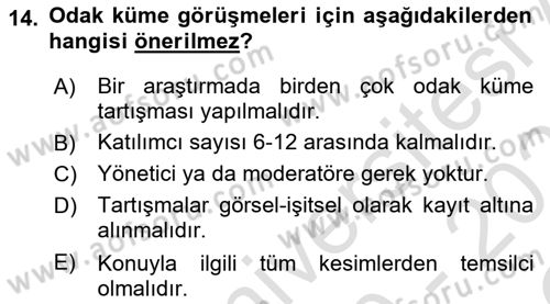 Sosyal Bilimlerde Araştırma Yöntemleri Dersi 2020 - 2021 Yılı Yaz Okulu Sınav Soruları 14. Soru