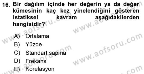Sosyal Bilimlerde Araştırma Yöntemleri Dersi 2020 - 2021 Yılı Yaz Okulu Sınav Soruları 16. Soru