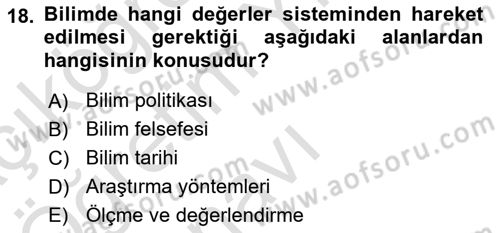 Sosyal Bilimlerde Araştırma Yöntemleri Dersi 2020 - 2021 Yılı Yaz Okulu Sınav Soruları 18. Soru