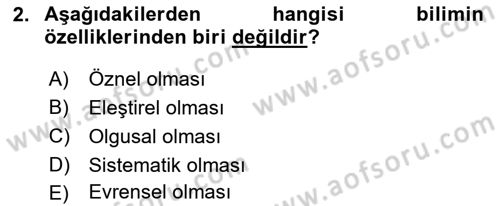Sosyal Bilimlerde Araştırma Yöntemleri Dersi 2020 - 2021 Yılı Yaz Okulu Sınav Soruları 2. Soru