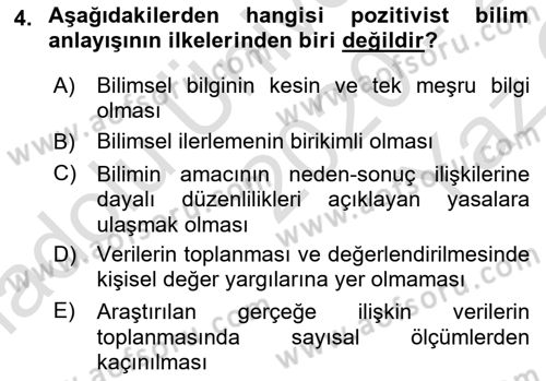 Sosyal Bilimlerde Araştırma Yöntemleri Dersi 2020 - 2021 Yılı Yaz Okulu Sınav Soruları 4. Soru