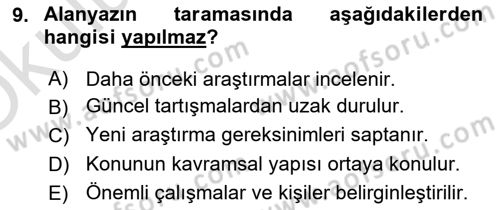 Sosyal Bilimlerde Araştırma Yöntemleri Dersi 2020 - 2021 Yılı Yaz Okulu Sınav Soruları 9. Soru