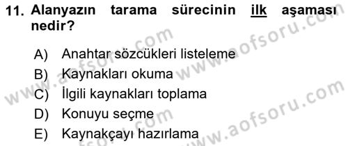 Sosyal Bilimlerde Araştırma Yöntemleri Dersi Ara Sınavı Deneme Sınav Soruları 11. Soru