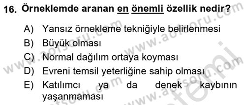 Sosyal Bilimlerde Araştırma Yöntemleri Dersi 2021 - 2022 Yılı (Vize) Ara Sınav Soruları 16. Soru