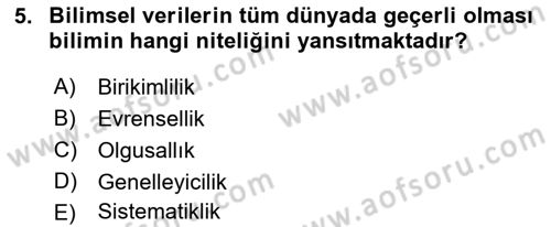 Sosyal Bilimlerde Araştırma Yöntemleri Dersi Ara Sınavı Deneme Sınav Soruları 5. Soru