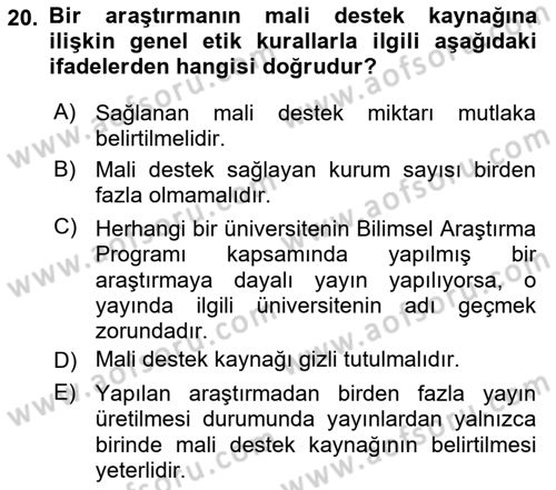 Sosyal Bilimlerde Araştırma Yöntemleri Dersi 2021 - 2022 Yılı (Final) Dönem Sonu Sınav Soruları 20. Soru