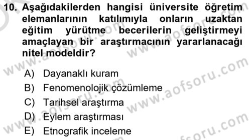 Sosyal Bilimlerde Araştırma Yöntemleri Dersi 2021 - 2022 Yılı Yaz Okulu Sınav Soruları 10. Soru