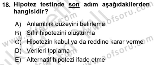 Sosyal Bilimlerde Araştırma Yöntemleri Dersi 2021 - 2022 Yılı Yaz Okulu Sınav Soruları 18. Soru