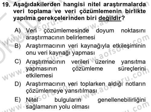 Sosyal Bilimlerde Araştırma Yöntemleri Dersi 2021 - 2022 Yılı Yaz Okulu Sınav Soruları 19. Soru