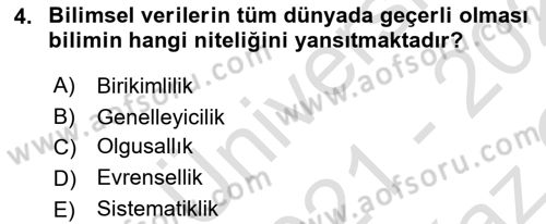 Sosyal Bilimlerde Araştırma Yöntemleri Dersi 2021 - 2022 Yılı Yaz Okulu Sınav Soruları 4. Soru
