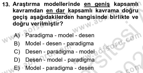 Sosyal Bilimlerde Araştırma Yöntemleri Dersi Ara Sınavı Deneme Sınav Soruları 13. Soru