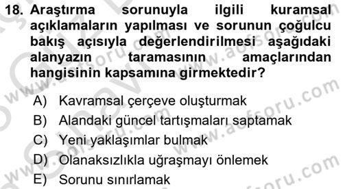 Sosyal Bilimlerde Araştırma Yöntemleri Dersi 2022 - 2023 Yılı (Vize) Ara Sınav Soruları 18. Soru
