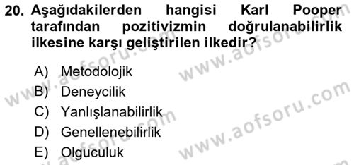 Sosyal Bilimlerde Araştırma Yöntemleri Dersi 2022 - 2023 Yılı (Vize) Ara Sınavı 20. Soru