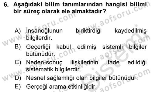 Sosyal Bilimlerde Araştırma Yöntemleri Dersi Ara Sınavı Deneme Sınav Soruları 6. Soru