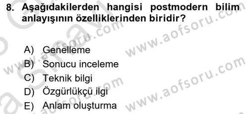 Sosyal Bilimlerde Araştırma Yöntemleri Dersi Ara Sınavı Deneme Sınav Soruları 8. Soru