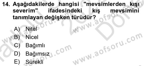 Sosyal Bilimlerde Araştırma Yöntemleri Dersi 2022 - 2023 Yılı (Final) Dönem Sonu Sınav Soruları 14. Soru