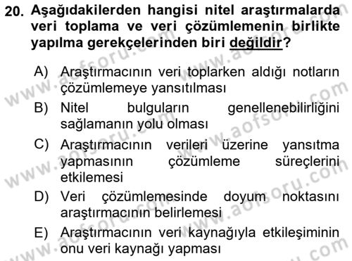 Sosyal Bilimlerde Araştırma Yöntemleri Dersi 2022 - 2023 Yılı (Final) Dönem Sonu Sınav Soruları 20. Soru