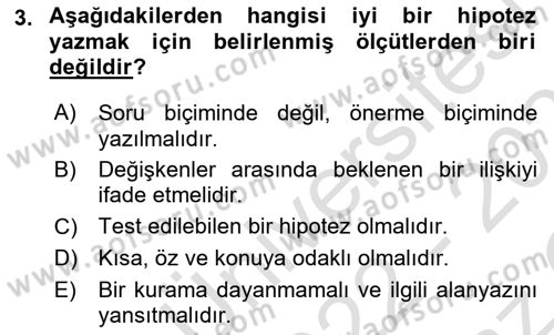 Sosyal Bilimlerde Araştırma Yöntemleri Dersi 2022 - 2023 Yılı Yaz Okulu Sınav Soruları 3. Soru