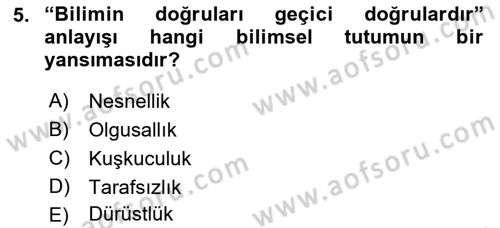 Sosyal Bilimlerde Araştırma Yöntemleri Dersi 2022 - 2023 Yılı Yaz Okulu Sınav Soruları 5. Soru
