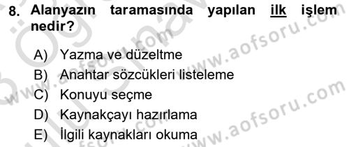 Sosyal Bilimlerde Araştırma Yöntemleri Dersi 2022 - 2023 Yılı Yaz Okulu Sınav Soruları 8. Soru