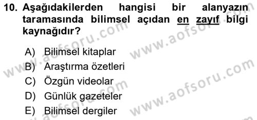 Sosyal Bilimlerde Araştırma Yöntemleri Dersi Ara Sınavı Deneme Sınav Soruları 10. Soru