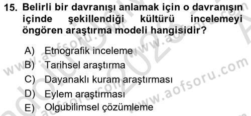 Sosyal Bilimlerde Araştırma Yöntemleri Dersi Ara Sınavı Deneme Sınav Soruları 15. Soru