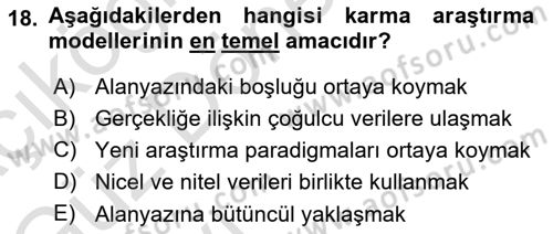 Sosyal Bilimlerde Araştırma Yöntemleri Dersi Ara Sınavı Deneme Sınav Soruları 18. Soru