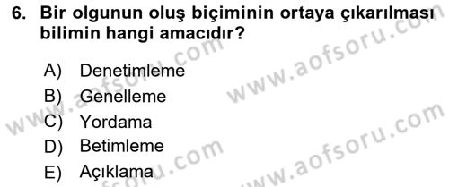 Sosyal Bilimlerde Araştırma Yöntemleri Dersi Ara Sınavı Deneme Sınav Soruları 6. Soru